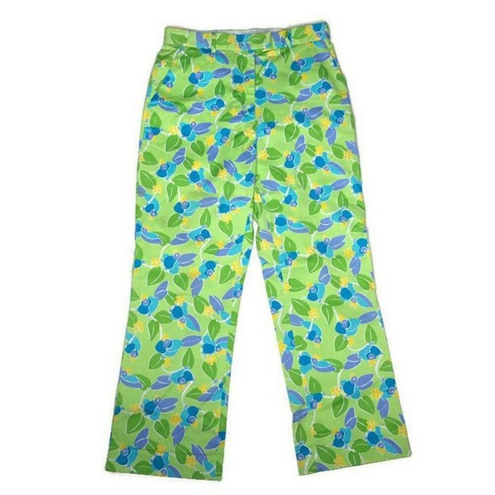 Lilly Pulitzer womens 8 Cropped Pants Cotton Blend Too Jays Green Blue Birds - Picture 3 of 4